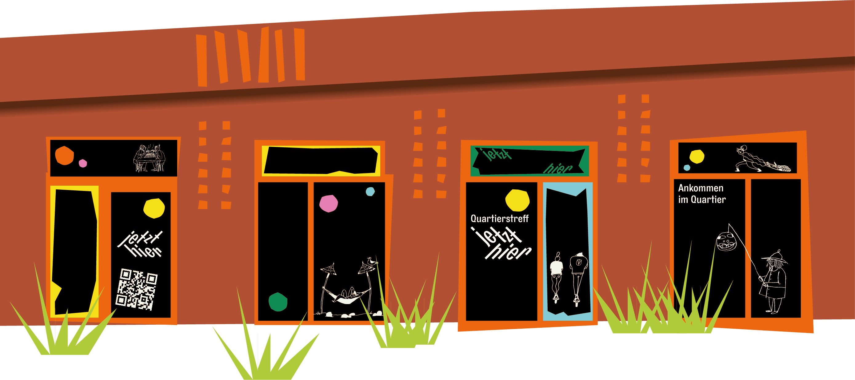 Illustration der Außenansicht des Jetzt-Hier-Quartiertreffs