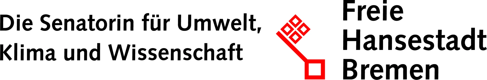 Logo bestehend aus der Schrift: Senatorin für Umwelt, Klima und Wissenschaft. In der Mitte ist ein roter Schlüssel. Rechts danbeben steht: Freie Hansestadt Bremen. 