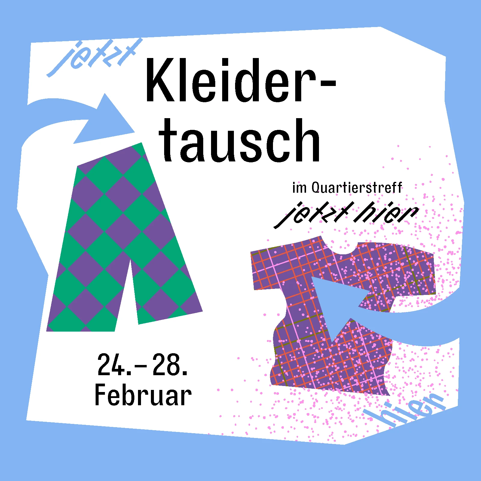 zu sehen ist ein blauer Rahmen mit einer Grafik von zwei Klamotten.